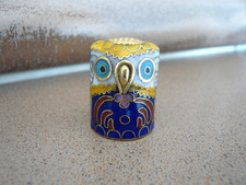 Cloisonne Fingerhut Eule Figur Messing Metall Emaille 41