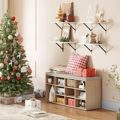 Shoe Storage Bench with Cushion, 12-Cubby Shoe Rack, Adjustable Shelves, - Picture 6 of 7