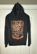 Misfits Death Comes Ripping Zip-Up Hoodie Sweatshirt Delta Charcoal Grey XS