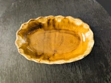VTG Planter Brown Drip Glaze Scalloped Edge Oval Pottery, FC19 California USA