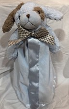 Bearington Puppy Dog Lovey Security Blanket Baby Brown Blue Satin Trim Backing