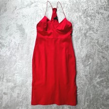 Forever 21 Red Bodycon Y2K Dress Womens Large Halter Midi Cocktail Party Fitted