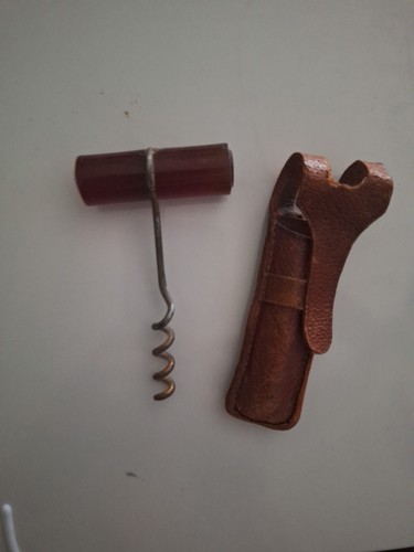 Vtg Lucite Cork Screw Bottle Opener In Leather Sheath - Picture 1 of 6