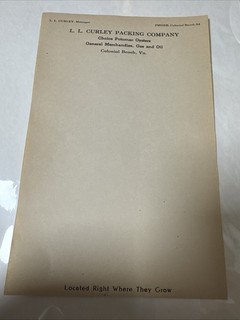 L.L. Curly packing co. colonial Beach Virginia Oyster Letterhead