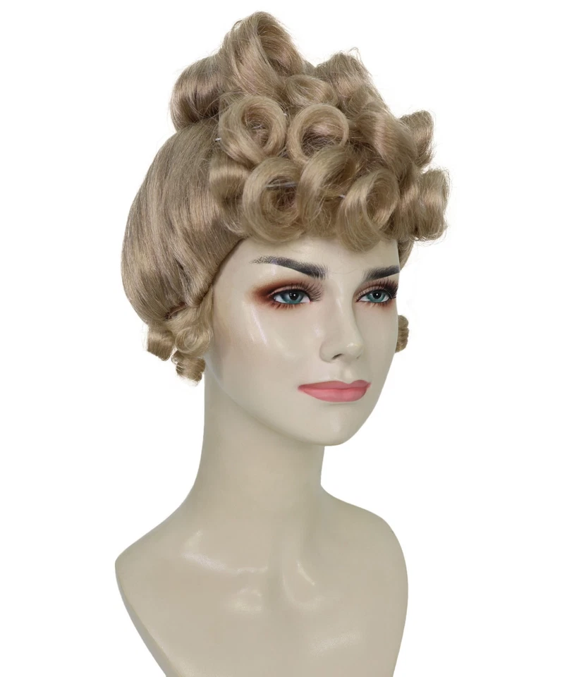 Peluca vintage eduardiana Updo rubia oscura para mujer con gorra ajustable para disfraces Foto 3 de 4