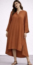 Khaadi Women Dress Size 12 Rust Orange Tunic Long Sleeve Modest Midi Kurta A464