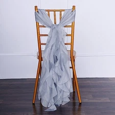 Dusty Blue CHIFFON Curly CHAIR SASH Wedding Party Decorations WHOLESALE SALE