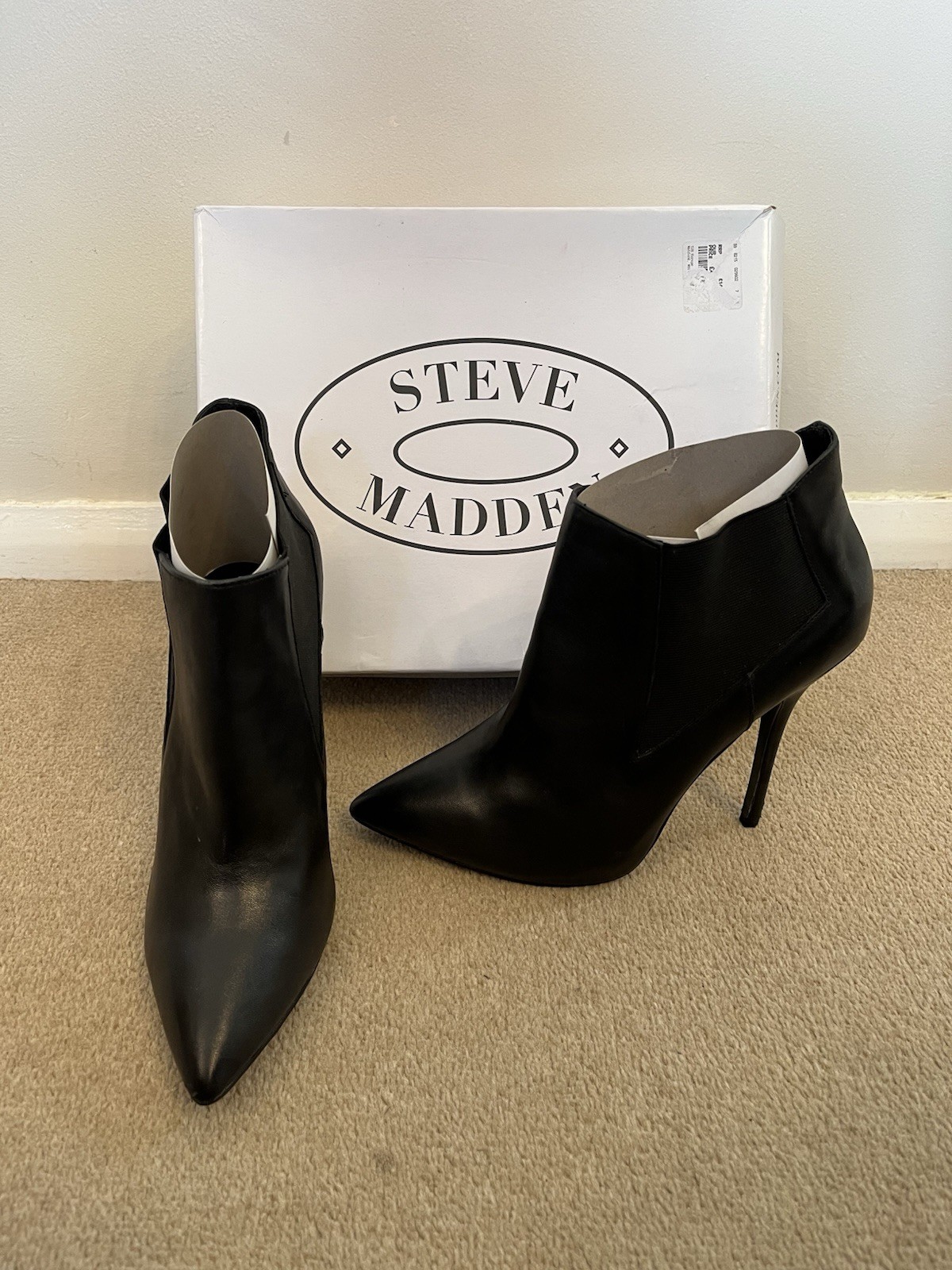 Steve Madden Devil Black Leather Pointed Toe High Heel Women's Boots Size UK 8