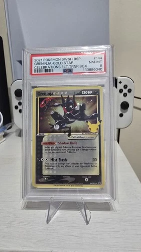 Pokemon TCG Greninja Gold Star SWSH144 Celebrations ETB Black Star Promo PSA 8