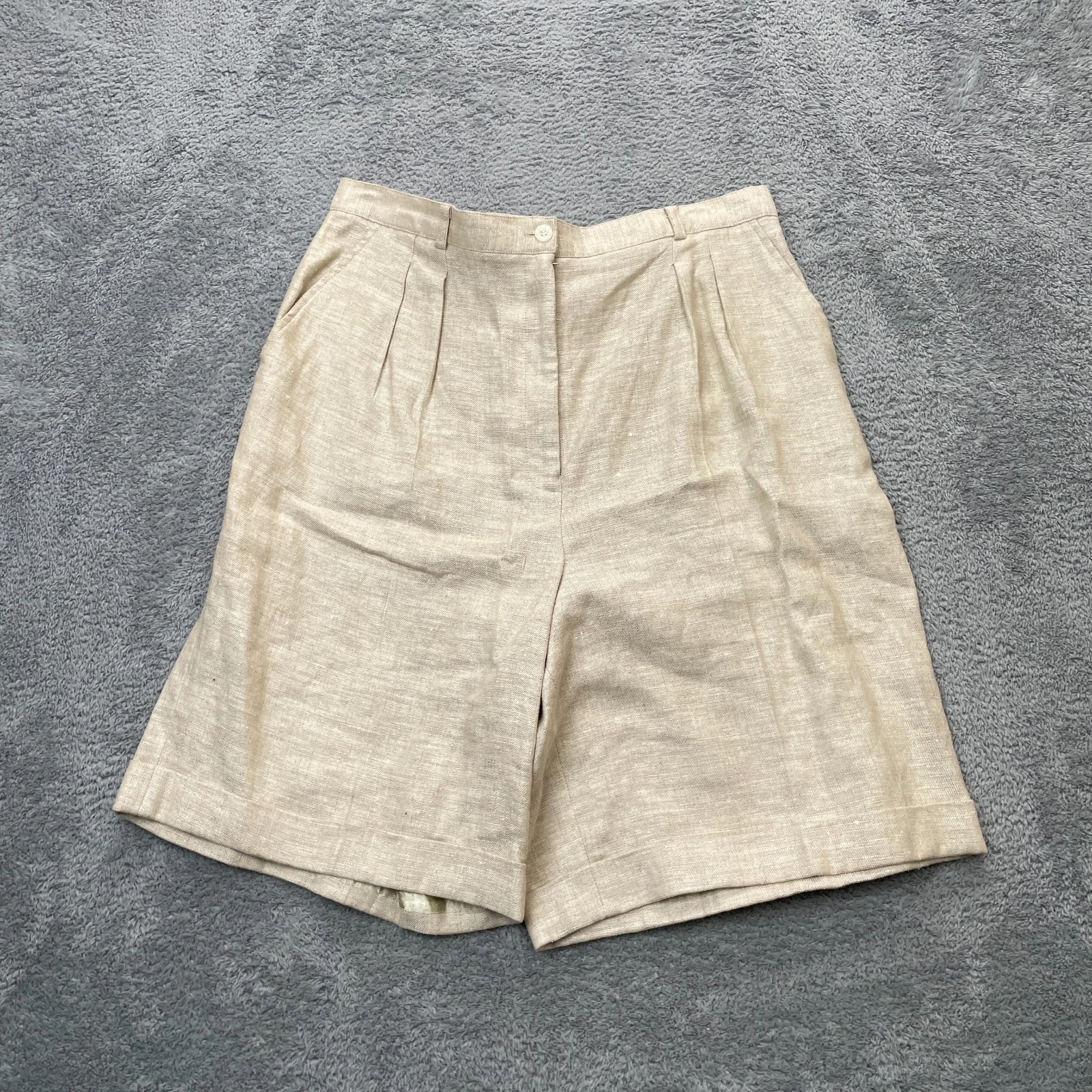 Talbots Shorts Womens 16 Beige Chino Linen Pleated Front Cuffed Resort Wear