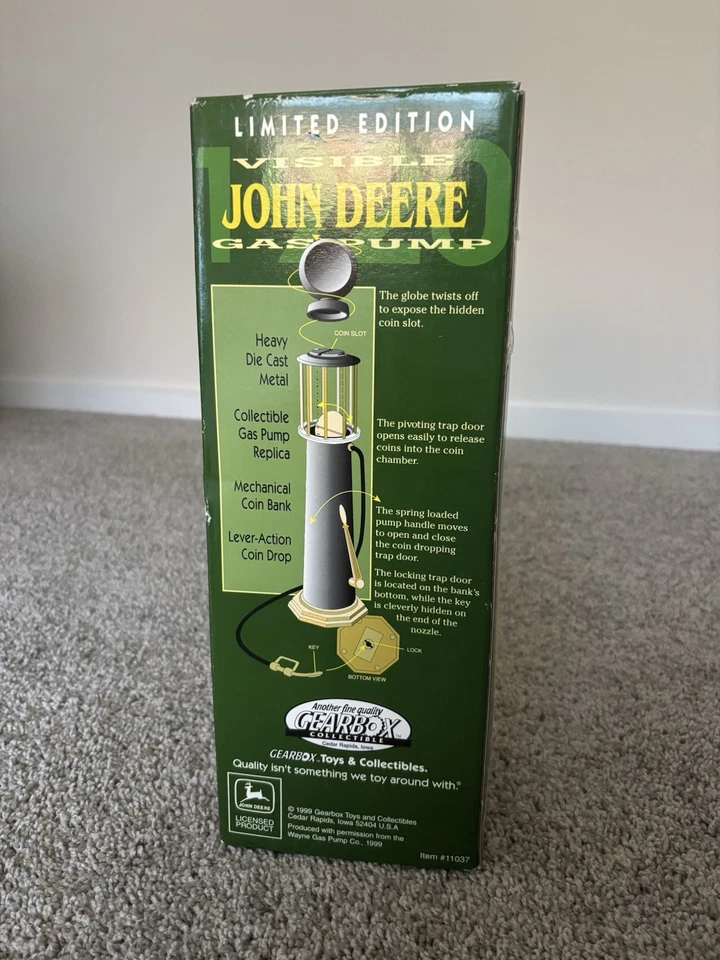 约翰迪尔气体泵 1920 LTD ED 1999 GEARBOX 机械硬币银行 11037 死铸 — 第 3/4 张图片