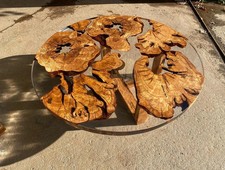 Ultraklare runde Tischplatte aus Epoxidharz-Olivenholz | Esstisch-Couchtisch ...