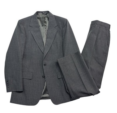 vtg Gray Pinstripe 38R 31x32 Oakton Ltd Wool Blend 2pc Pant Suit USA Flat Front
