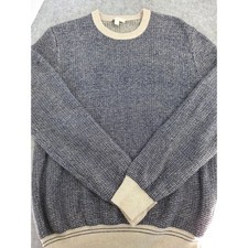 Gap Designed Crafted Crewneck Sweater Blue Tan Textured Knit Cotton Mens L