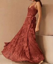 NWOT ANTHROPOLOGIE BHLDN HUTCH Siena Orange Satin Alden Wrap Flowy Maxi Dress L