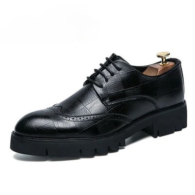 Men's Dress Shoes Comfy Fashion Thick Soled Lace Up Elegant Casual Leather Shoes