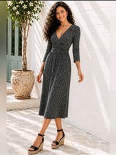 Maeve Anthropologie Geometric Midi Dress Small V Neck Ruched Elegant Classic