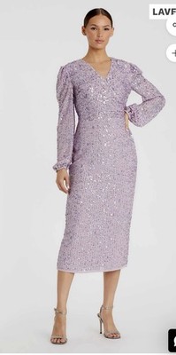 NWT Mac Duggal 107641 Bishop Sleeve Lavender Sequin Dress Size 6 MSRP $298