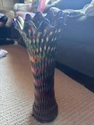 FENTON CARNIVAL GLASS FUNERAL VASE SATIN COBALT 19 TALL 5 3/16 base 7.33 top