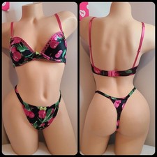 Rare VTG Victoria's Secret Second Skin Satin Cherry Bra Panty Set Size 34C/Lg