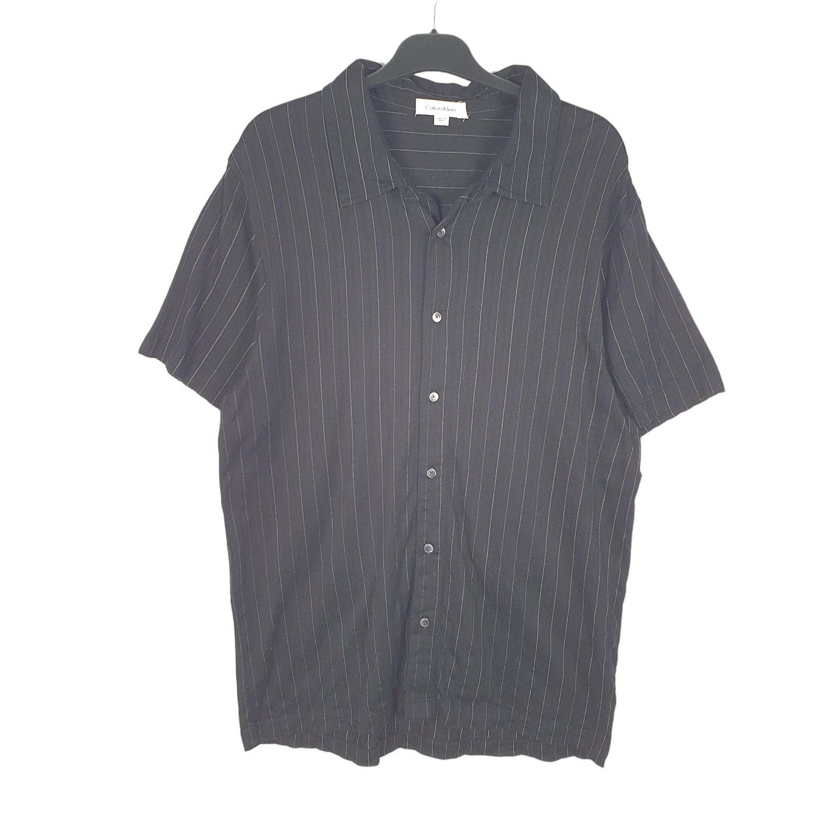 CALVIN KLEIN Black Striped Shirt Short Sleeve Casual Cotton Mens M