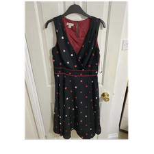 Monsoon Black Polka Dot V-Neck Sleeveless A-Line Knee Length Dress Size 12