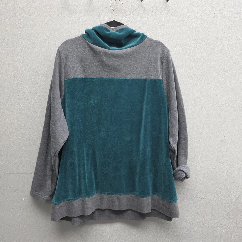 Sudadera St Johns Bay Active para mujer 2X gris azulado capucha cuello terciopelo bloques de colores Foto 4 de 4