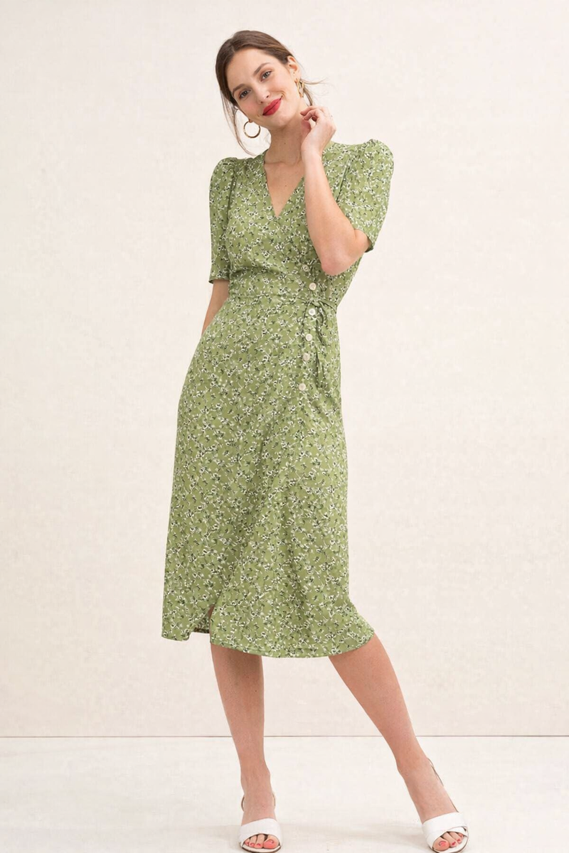 Rouje Gabin Dress Rosita Vert Midi Wrap Green Size FR 42 US 10 Medium | eBay