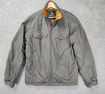 prAna Insulated Jacket Men s L Olive Green Quilted Gold Lining Full Zip Casual