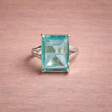 Natural Green Amethyst Ring Emerald Cut 925 Sterling Silver