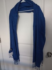 Handcrafted Rayon Shawl Wrap Scarf Blue 28  x 76  Fringe Made in India