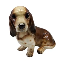 Vintage Porcelain Basset Hound Figurine Shafford Japan Hand Painted Dog