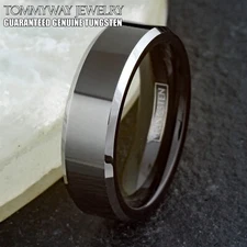 CLOSEOUT! Tungsten Carbide Polished Black w/ Silver Beveled Ring Size 6mm 7.5