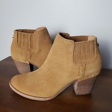 Steve Madden Tinker Botines 5.5 Cuero Camel Apilado Bloque Tacón Pull-on