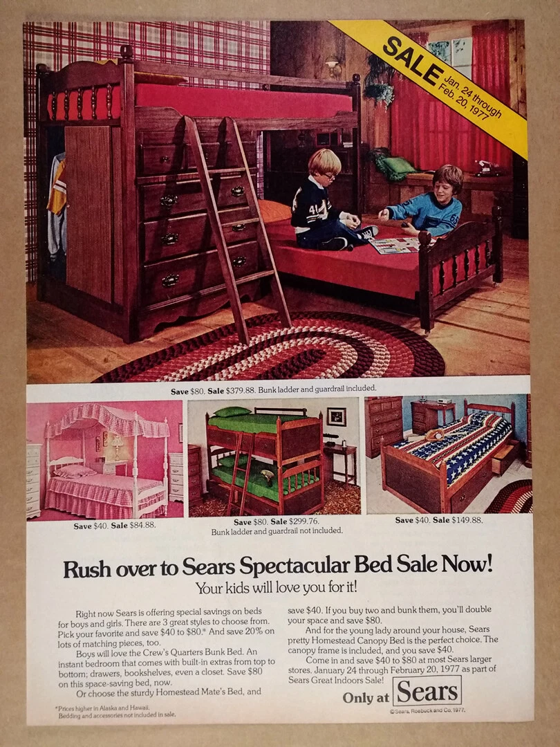 1977 Sears Boys Girls Bedroom Beds Sale bunk canopy photos vintage print Ad