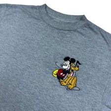 VTG Walt Disney World Men's Mickey Mouse Embroidered S/S T-Shirt Gray   Large