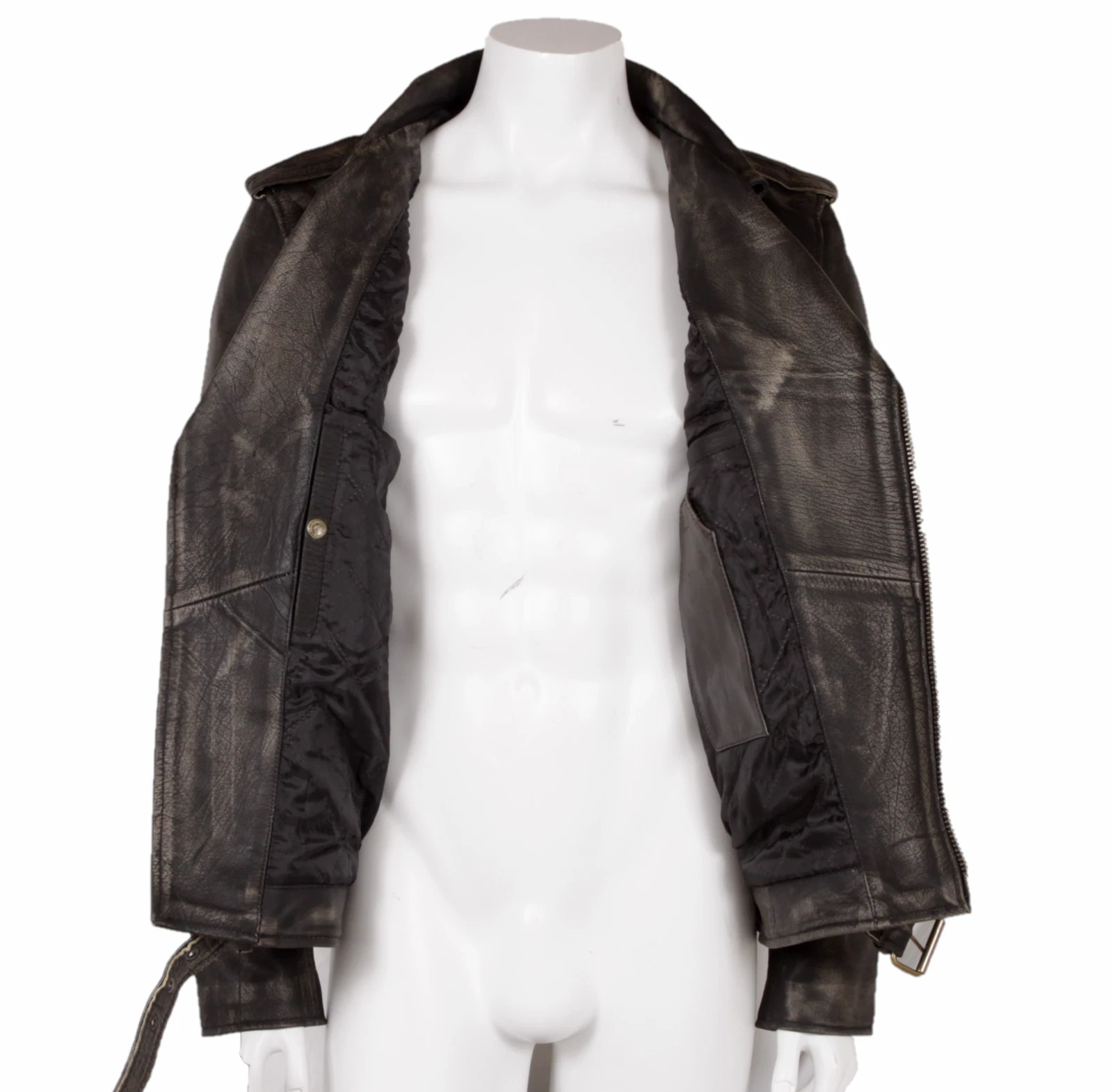 Men's Motorcycle Biker Genuine Buffalo Skin Leather jacket Brando Style Black image 12
