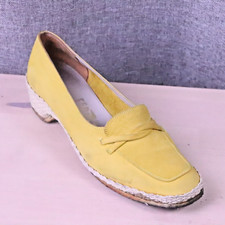 Vintage Salvatore Ferragamo Loafers Womens 5.5US Mustard Yellow Suede Hemp Weave