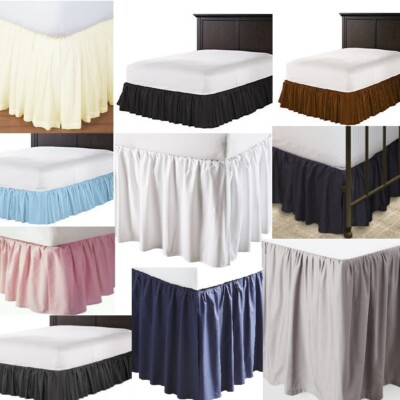 3 Sided Solid Ruffle Split Corner Bed Skirt 630 TC Cotton Drop 12'' 14'' Sale