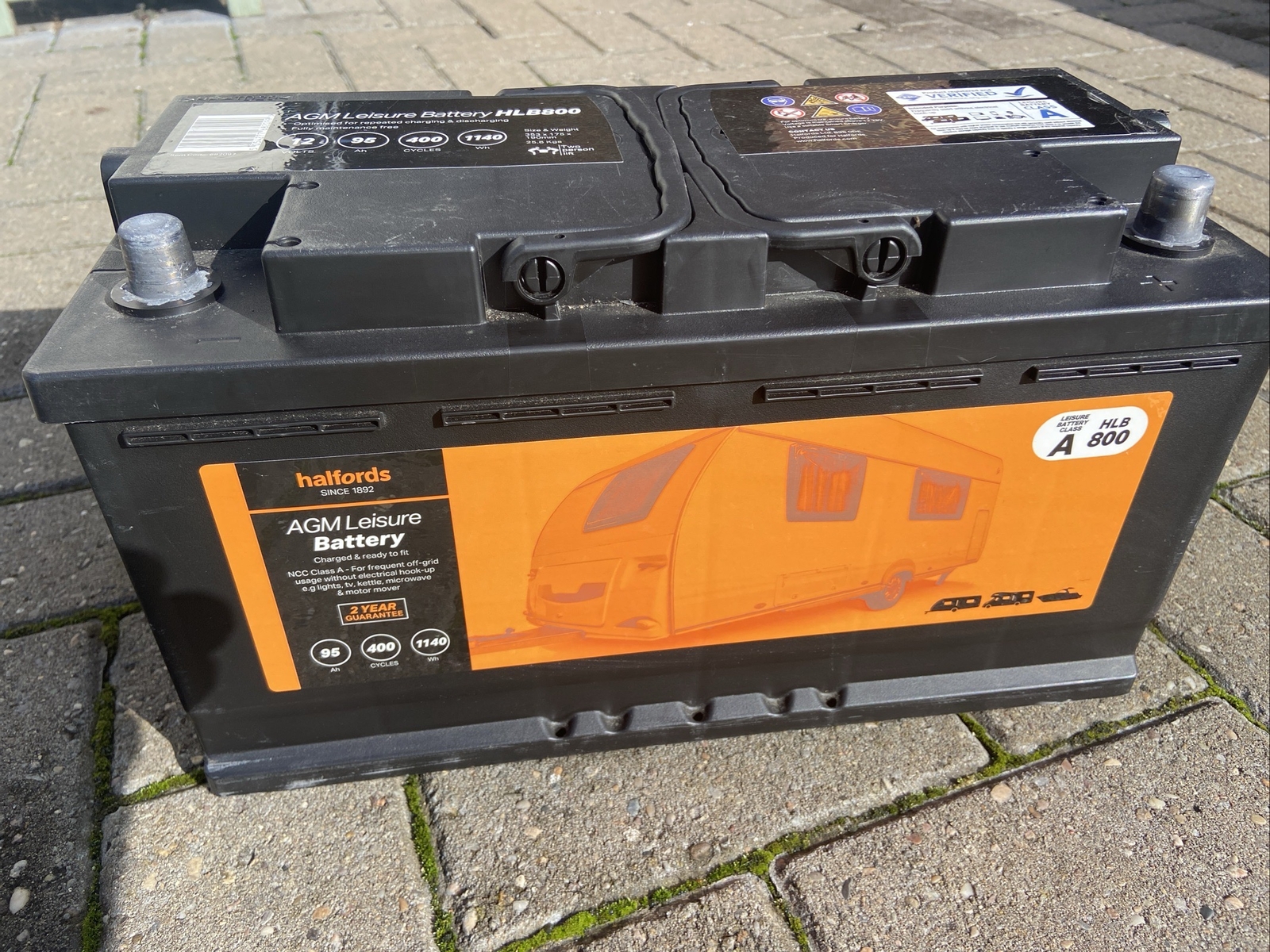 Halfords HLB800 Class A 12v AGM Leisure Battery Still Life Left