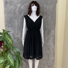Anthropologie Draped LBD midi Dress women’s 4 Black Crepe V Neck /back cinch tie