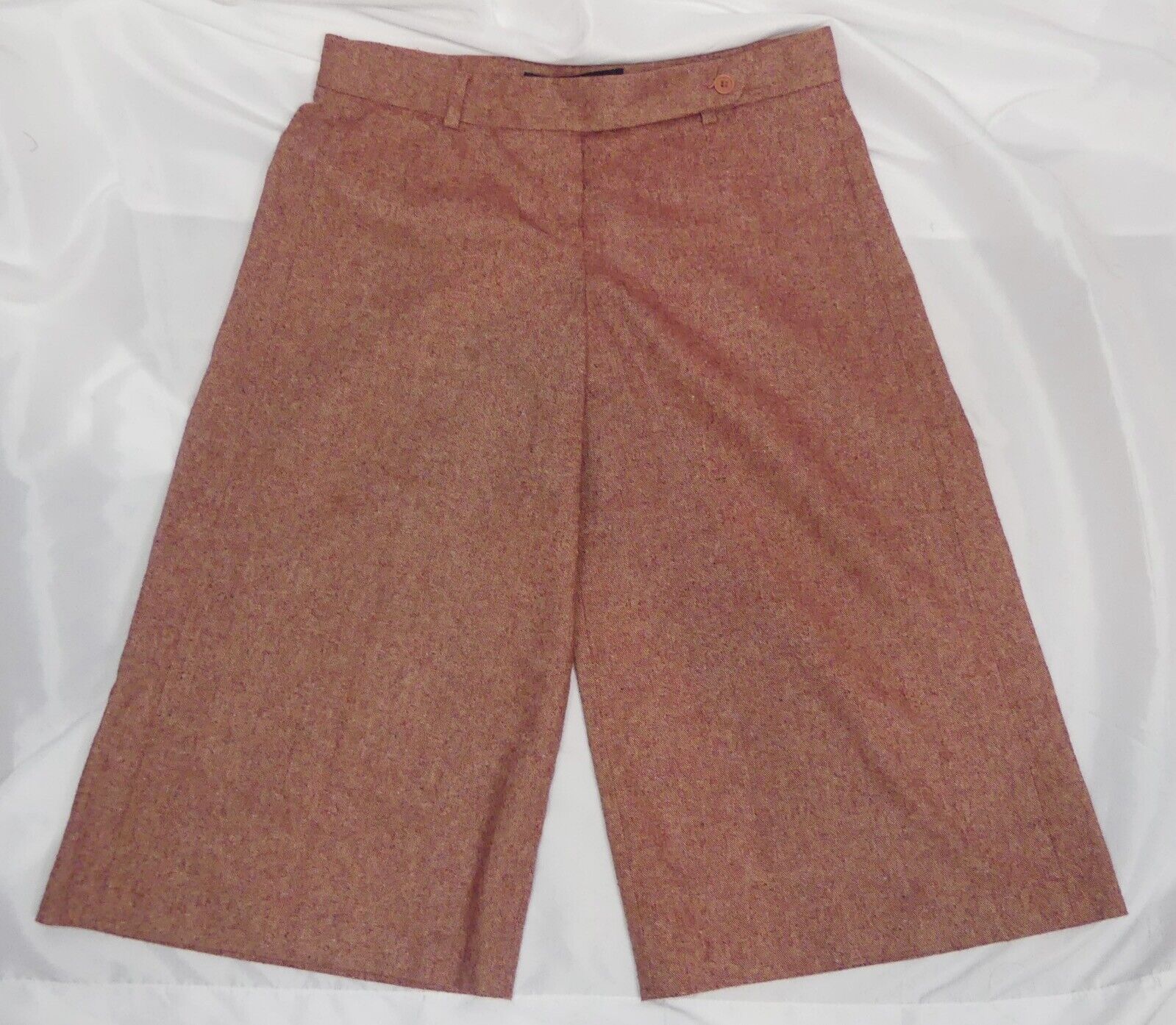 FRENCH CONNECTION RED WOOL TWEED WIDE LEG CROPPED CULOTTE TROUSERS UK 16