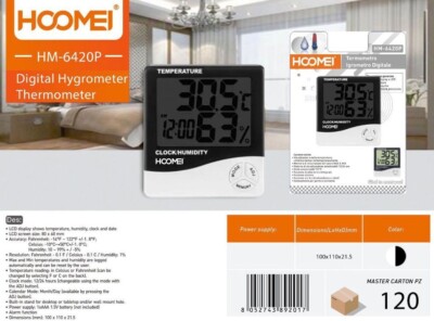 x Hoomei HM 6420P Thermometer Hygrometer Digital LCD Uhr Datum Alarm