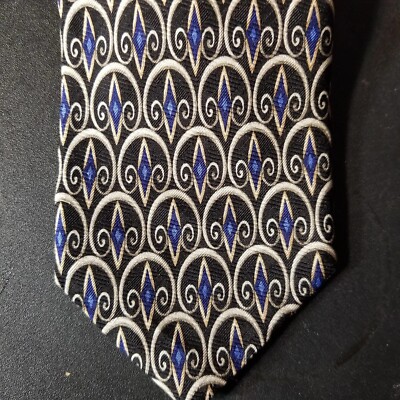 ROBERT TALBOTT Studio Men's 100% Silk Necktie Designer USA Geometric Blue Black