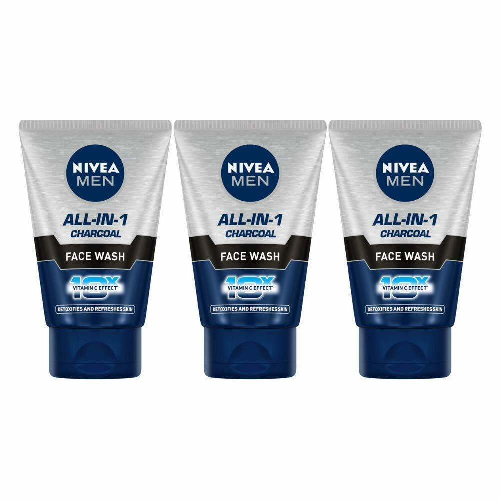 NIVEA Purifying Charcoal Face Wash 100ml - Pack of 3 for Deep Cleansing