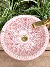 35cm-13.7 inches,Ceramic Sink for Bathroom  Kitchen, Handmade Blossom Pink Sink