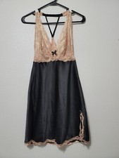 Victoria Secret Slip Black Rose Gold Shines Chemise Lingerie Nightgown Small
