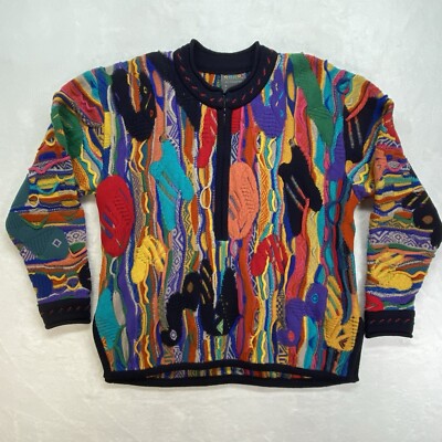 COOGI Australia Sweater M Vintage half zip Colorful Rainbow wool