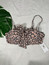 NWT 30 Shade  Shore Vacay Leopard Bandeau Tie Front Bikini Top SZ 34B  3200