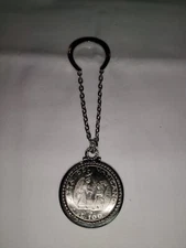 Vintage Good Luck Charm Vatican City Lire Coin horse shoe Key Chain Religious 